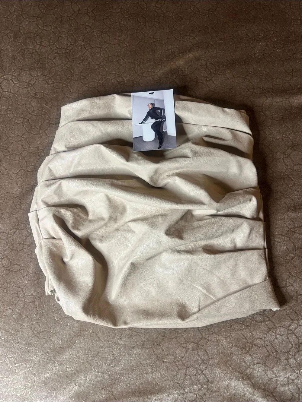 naked wardrobe Cream Ruched Faux Leather Mini Skirt